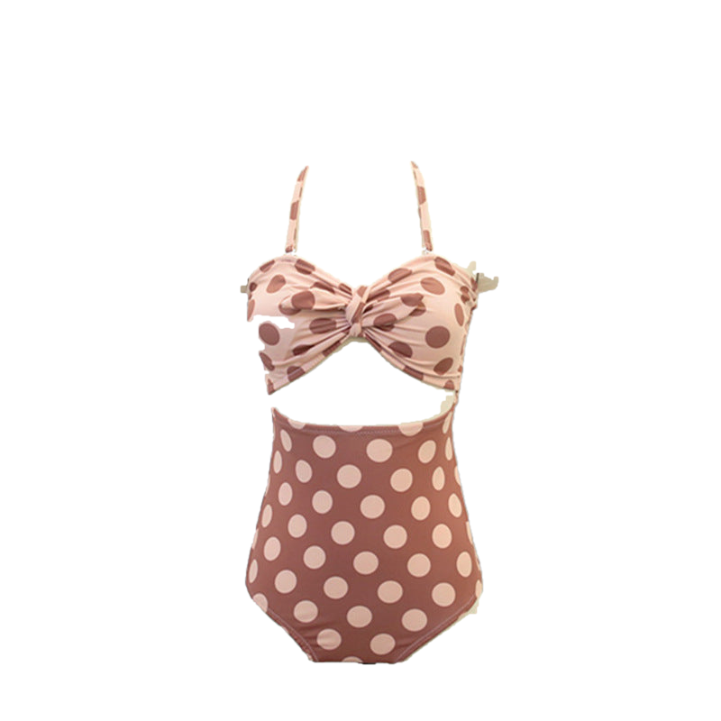 Sprint NW RC-A26 high-waist sculpt one-piece swimsuit, rust polka dot, on white