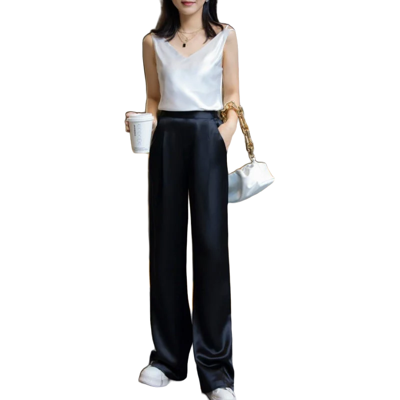 Everly NW TR-05 high-waist straight trouser, black, on white